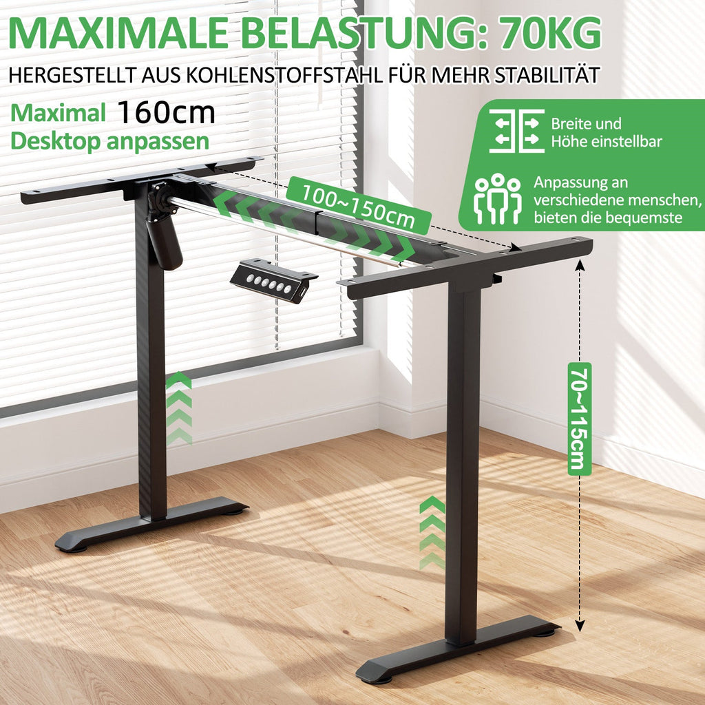 Cosmo Go Höhenverstellbarer Schreibtisch Elektrisch Tischgestell bis 70kg belastbar