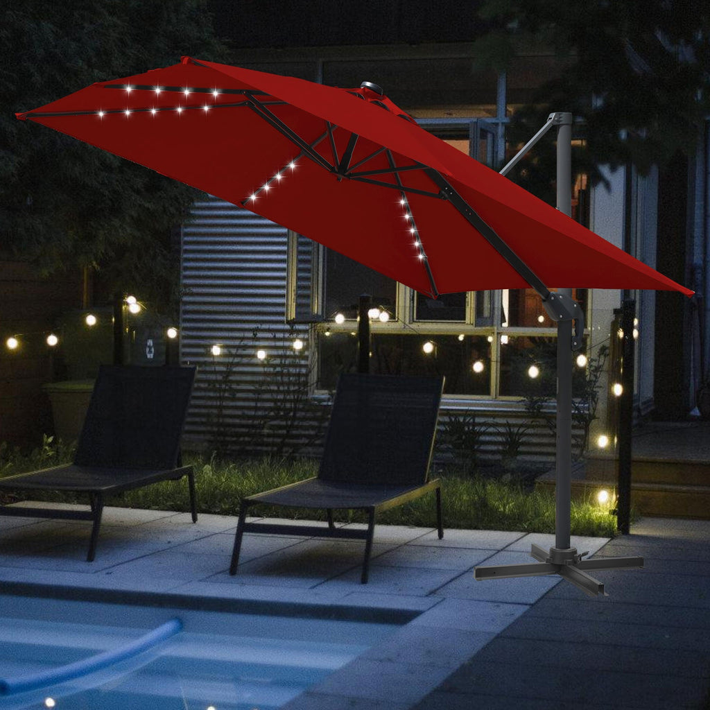 Cosmo Go Ampelschirm 300 x 300 cm Sonnenschirm 360° Drehbar mit Solar-LED