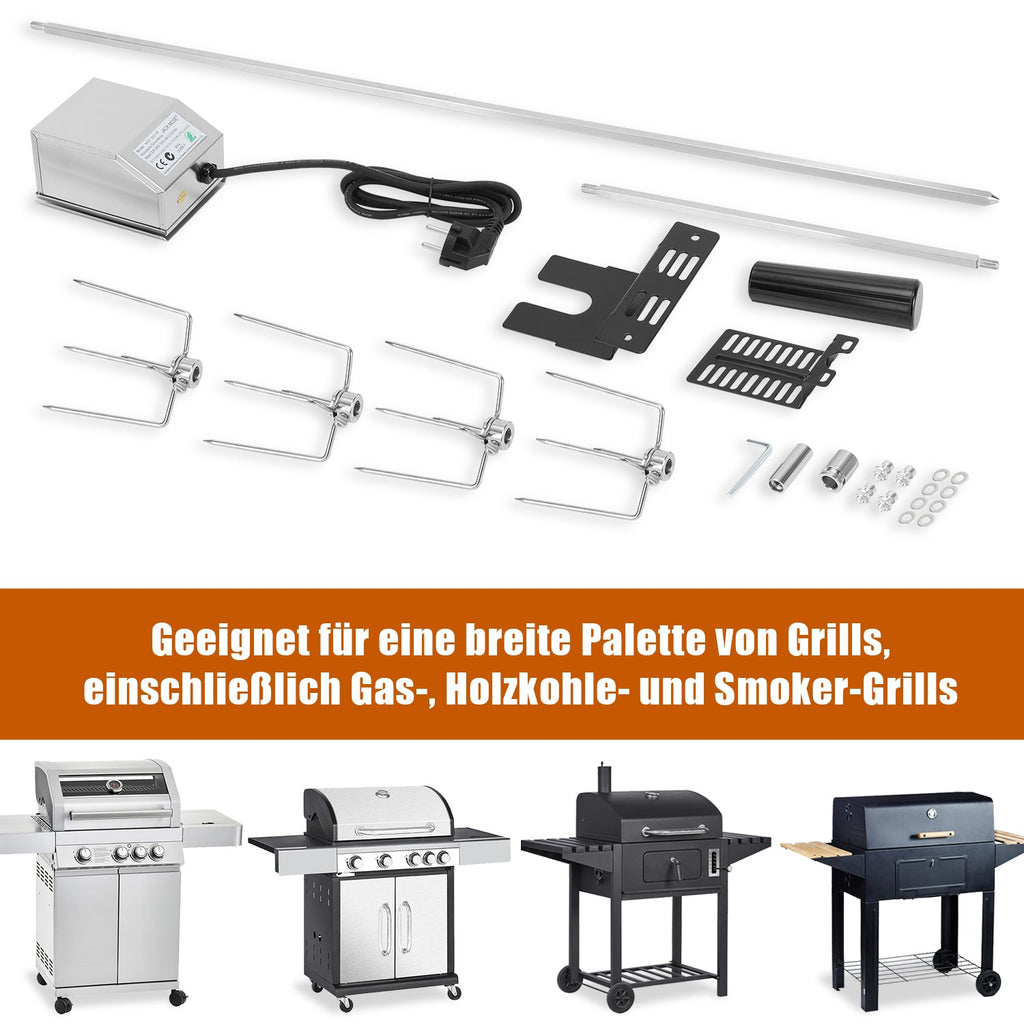 Cosmo Go BBQ Grillspieß Edelstahl Motor 4x Fleischnadel