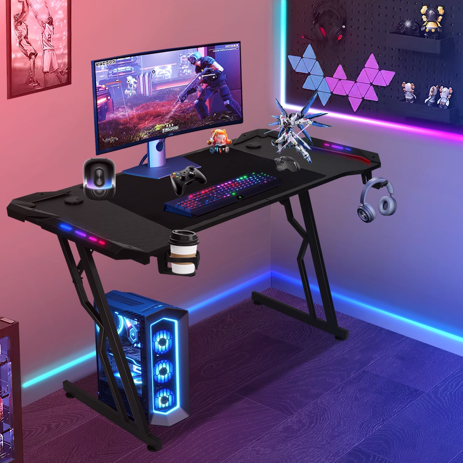 Cosmo Go Gaming Schreibtisch Gaming Tisch 120/140cm mit LED Fernbedienung