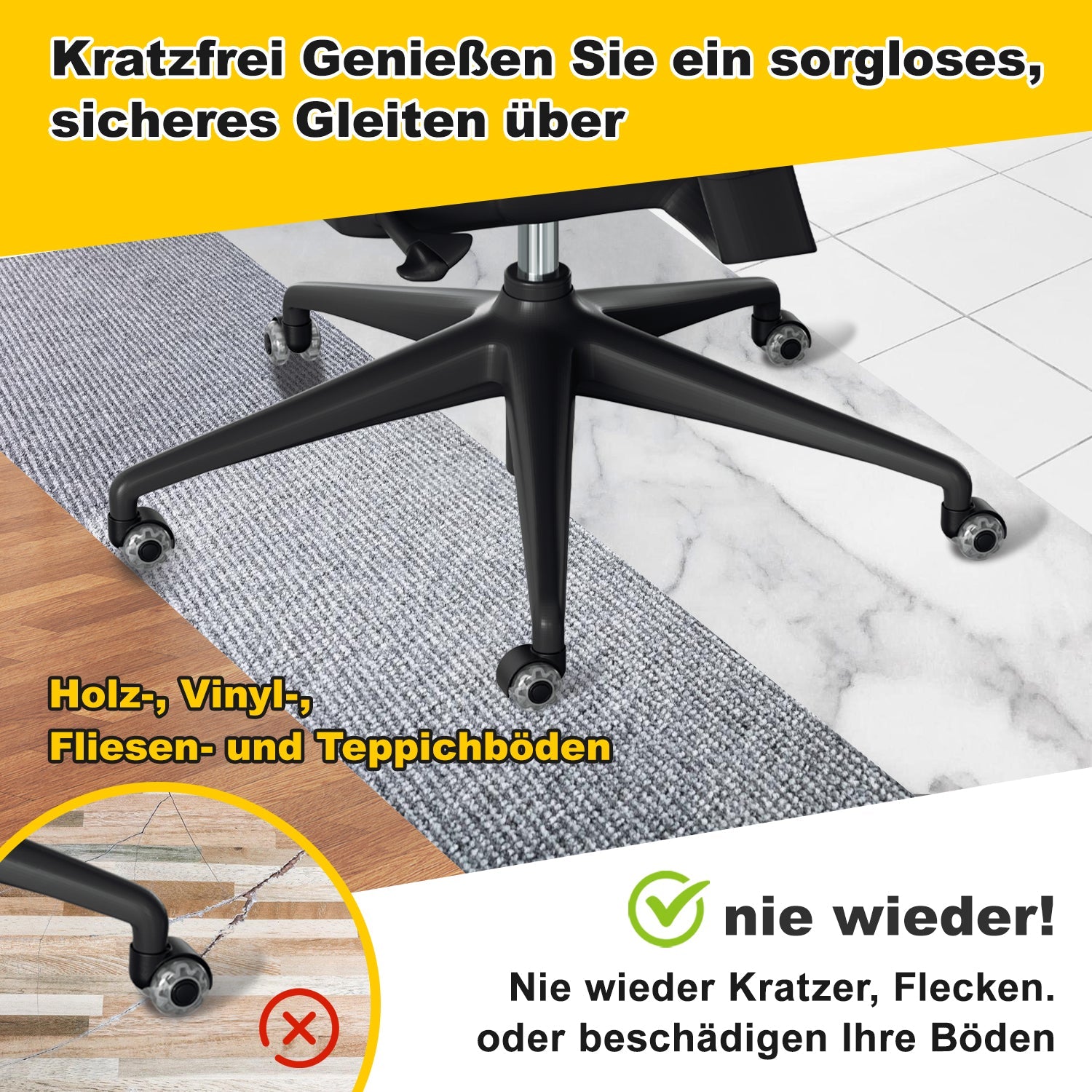 Cosmo Go 5 Stück BürostuhlRollen Drehstuhlrollen 10mm x 22mm