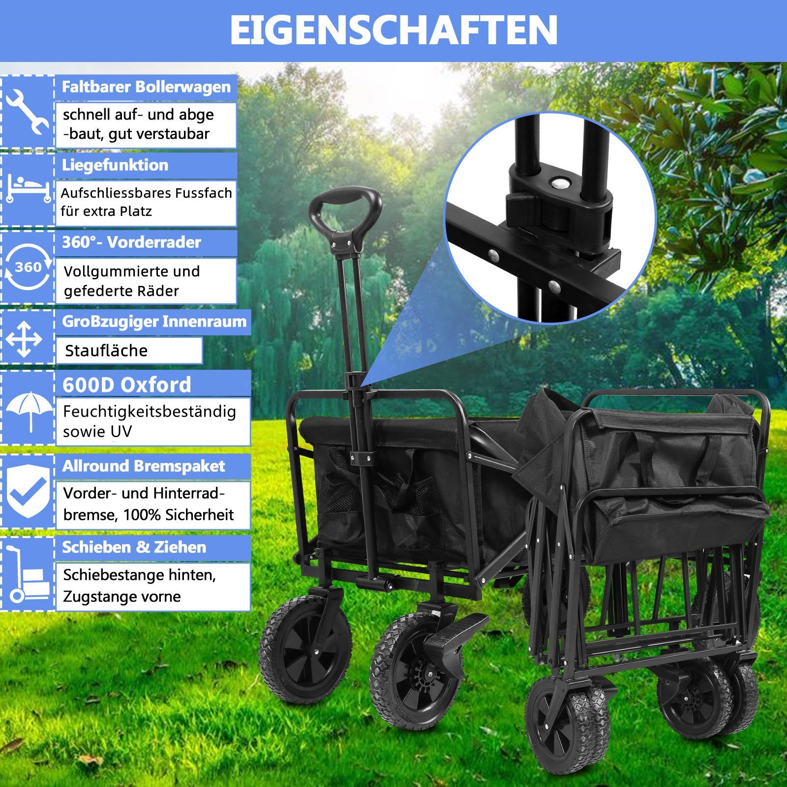 Cosmo Go Bollerwagen faltbar Transportwagen 100kg Belastbarkeit
