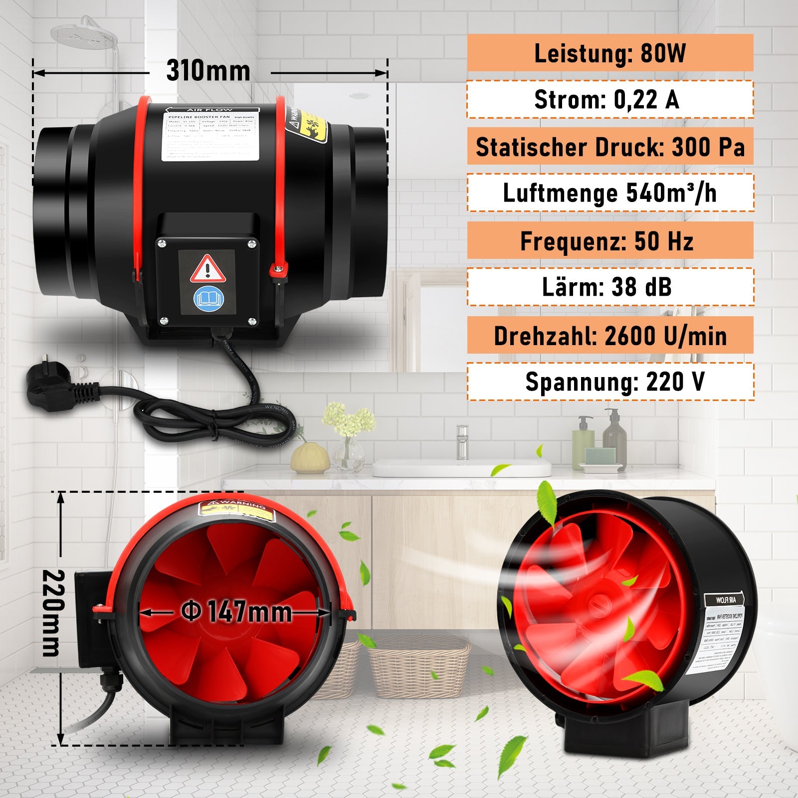 Cosmo Go Rauchabzug Rohrventilator mit Fernsteuerung 100mm/150mm