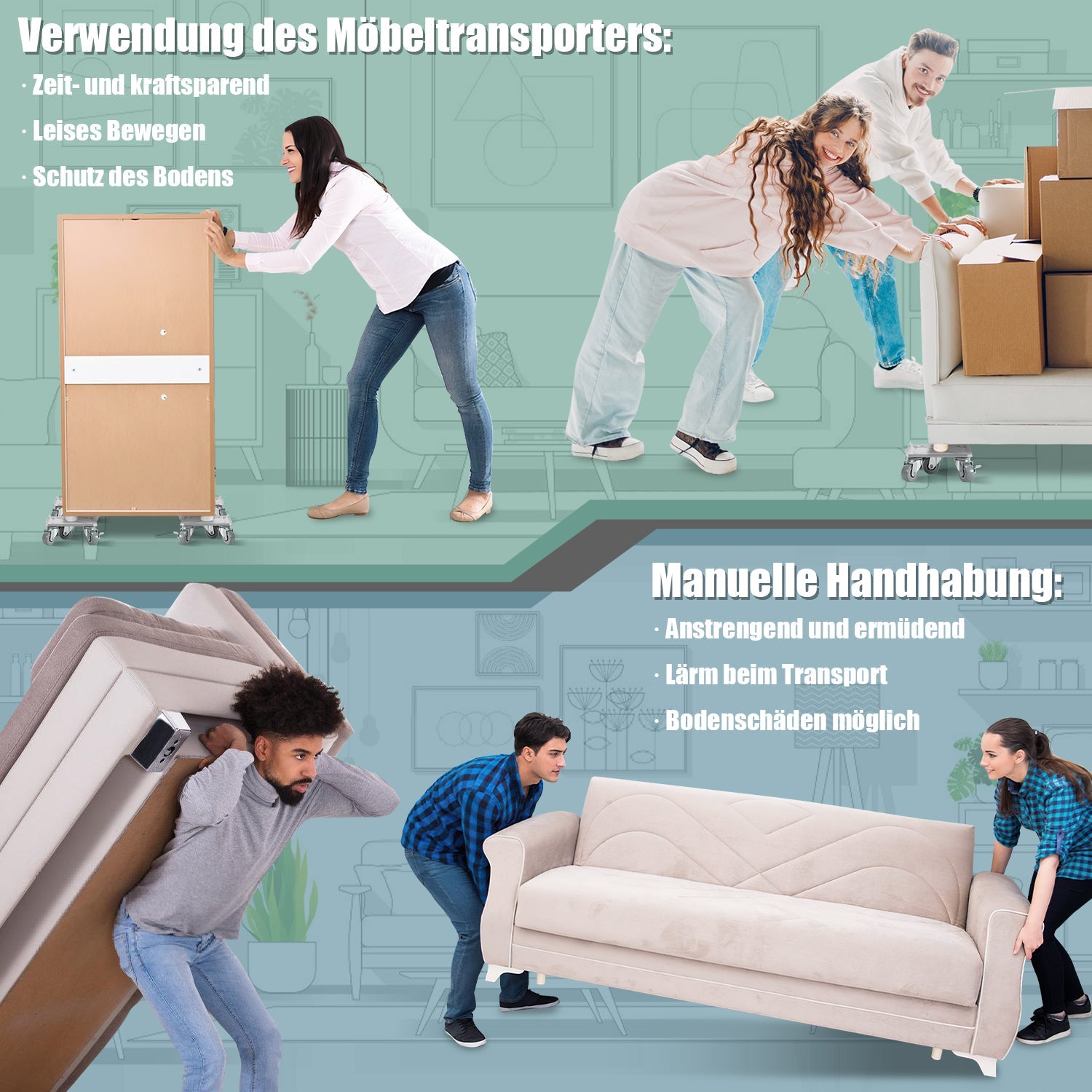 Cosmo Go Möbelroller Transportroller 5 Räder Max 600KG