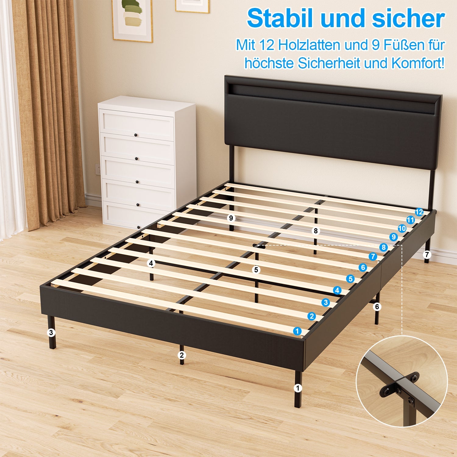 Cosmo Go Polsterbett Bettgestell mit Kopfteil Leder LED-Beleuchtung