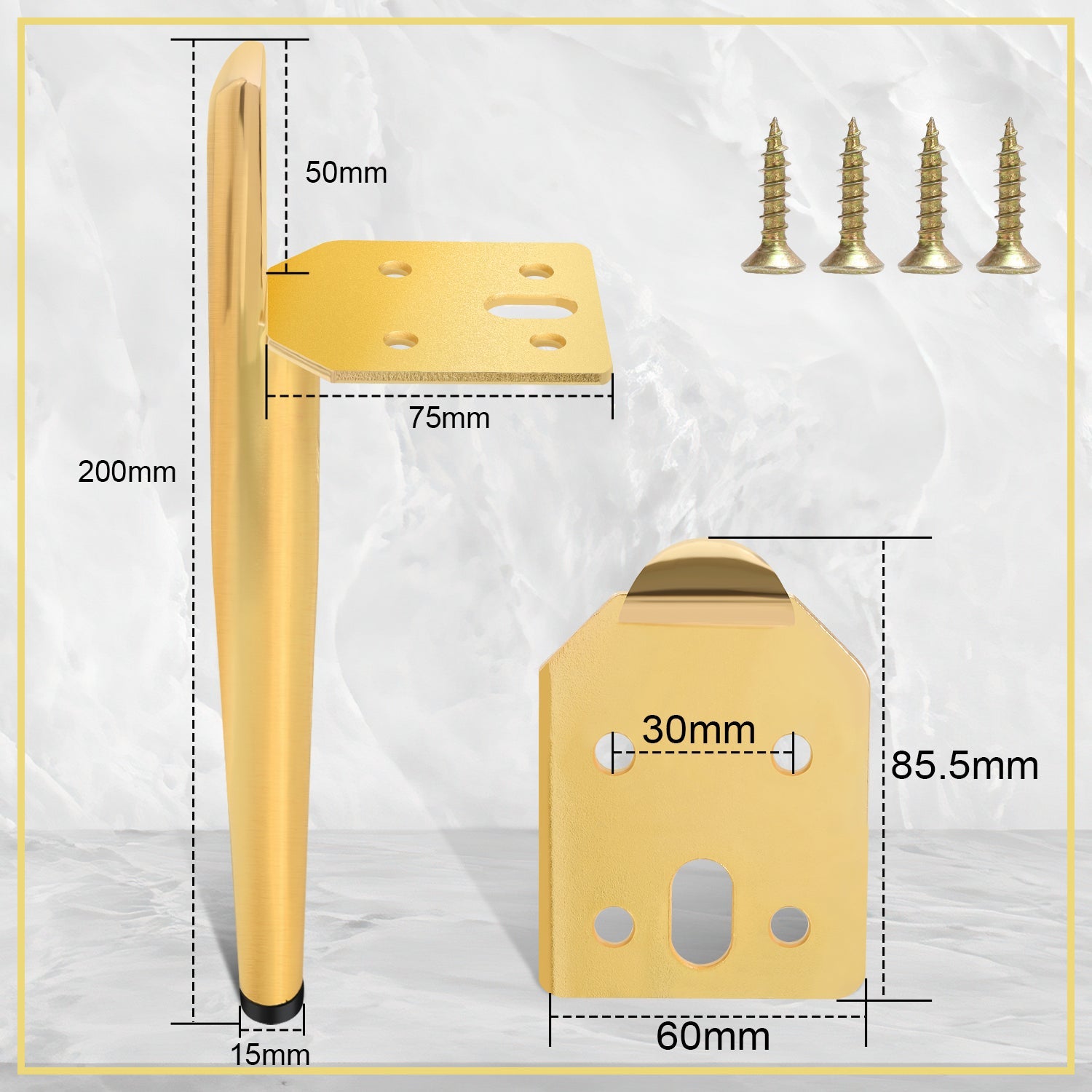 Cosmo Go 4er Set Metall Möbelfüße Schrankfüße Gold