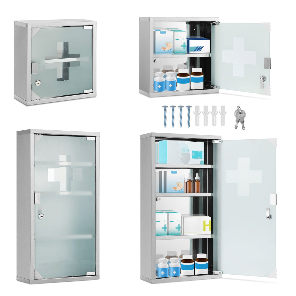 Cosmo Go Medizinschrank für Zuhause aus Edelstahl 30x30x12cm/57x30x12cm
