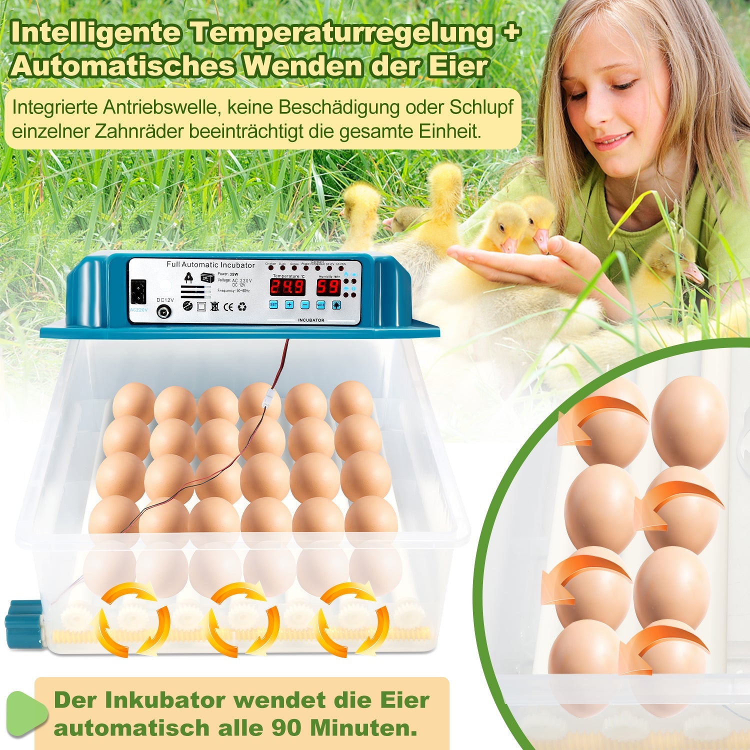 Cosmo Go Brutautomat Vollautomatisch Inkubator für Hühner 36 Eier