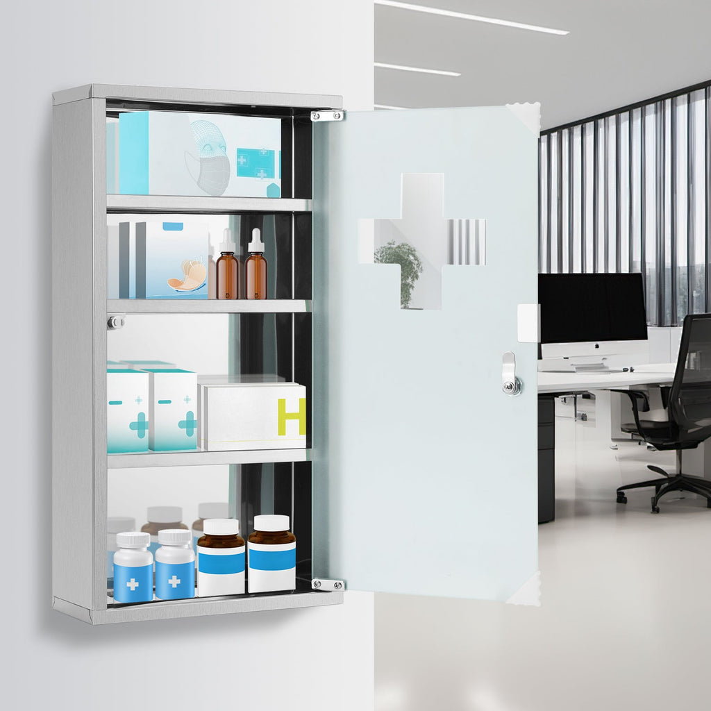 Cosmo Go Medizinschrank für Zuhause aus Edelstahl 30x30x12cm/57x30x12cm