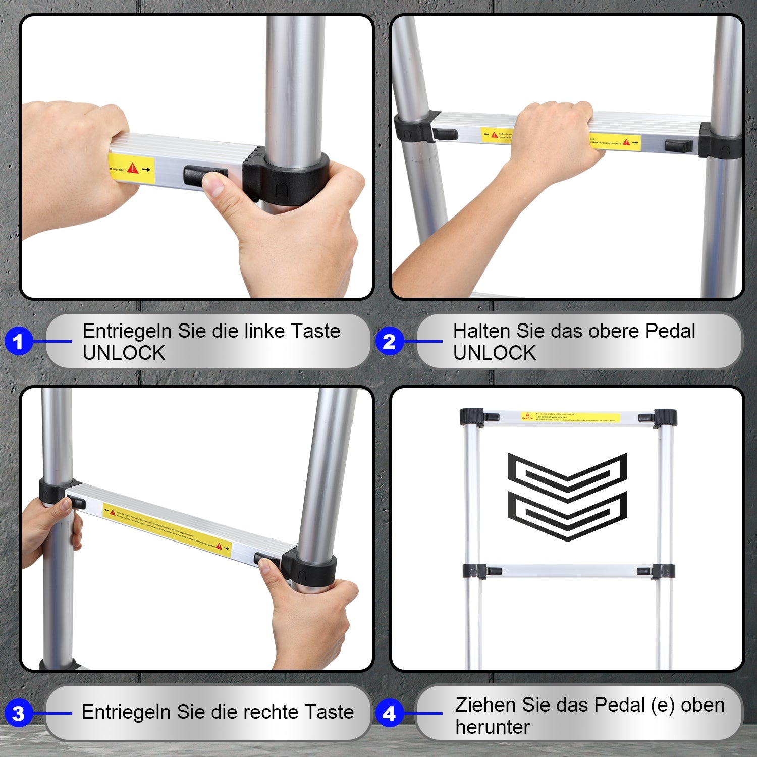 Cosmo Go Teleskopleiter Aluminium Belastbarkeit bis zu 150kg 2.6m-5m
