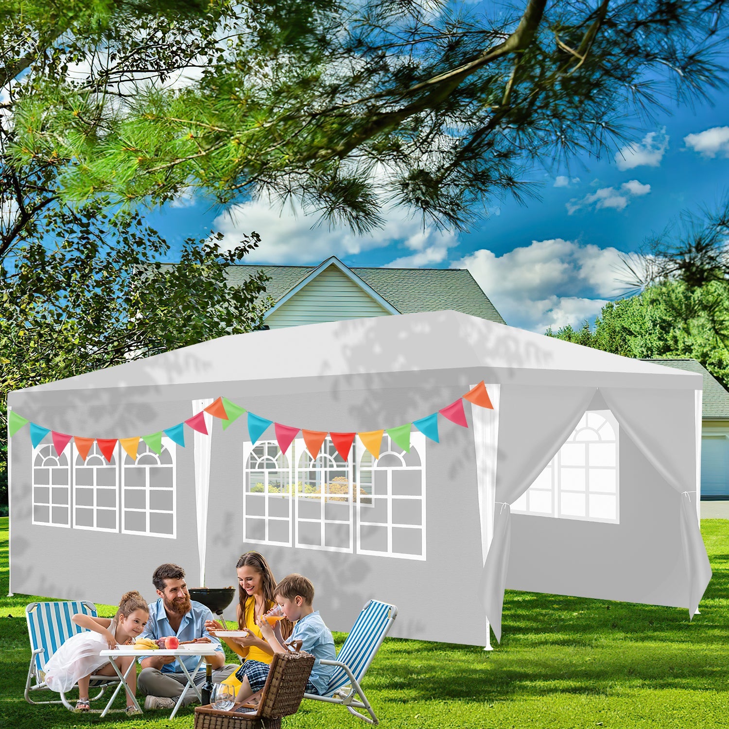 Cosmo Go Pavillon 3x6m Partyzelt Wasserdicht mit Seitenteilen