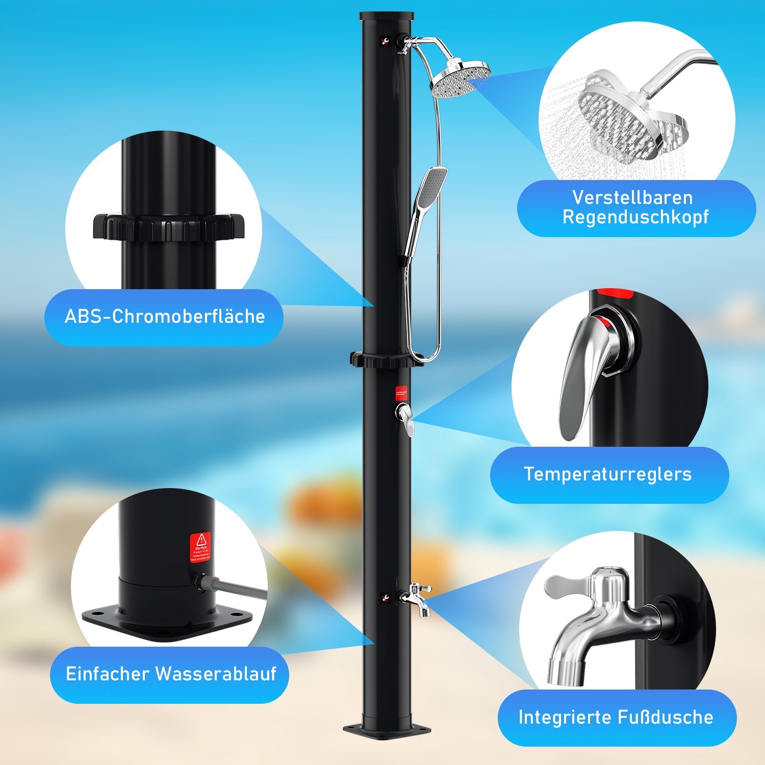 Cosmo Go 20L Solardusche mit Duschkopf Inkl Schutzhaube und Handbrause