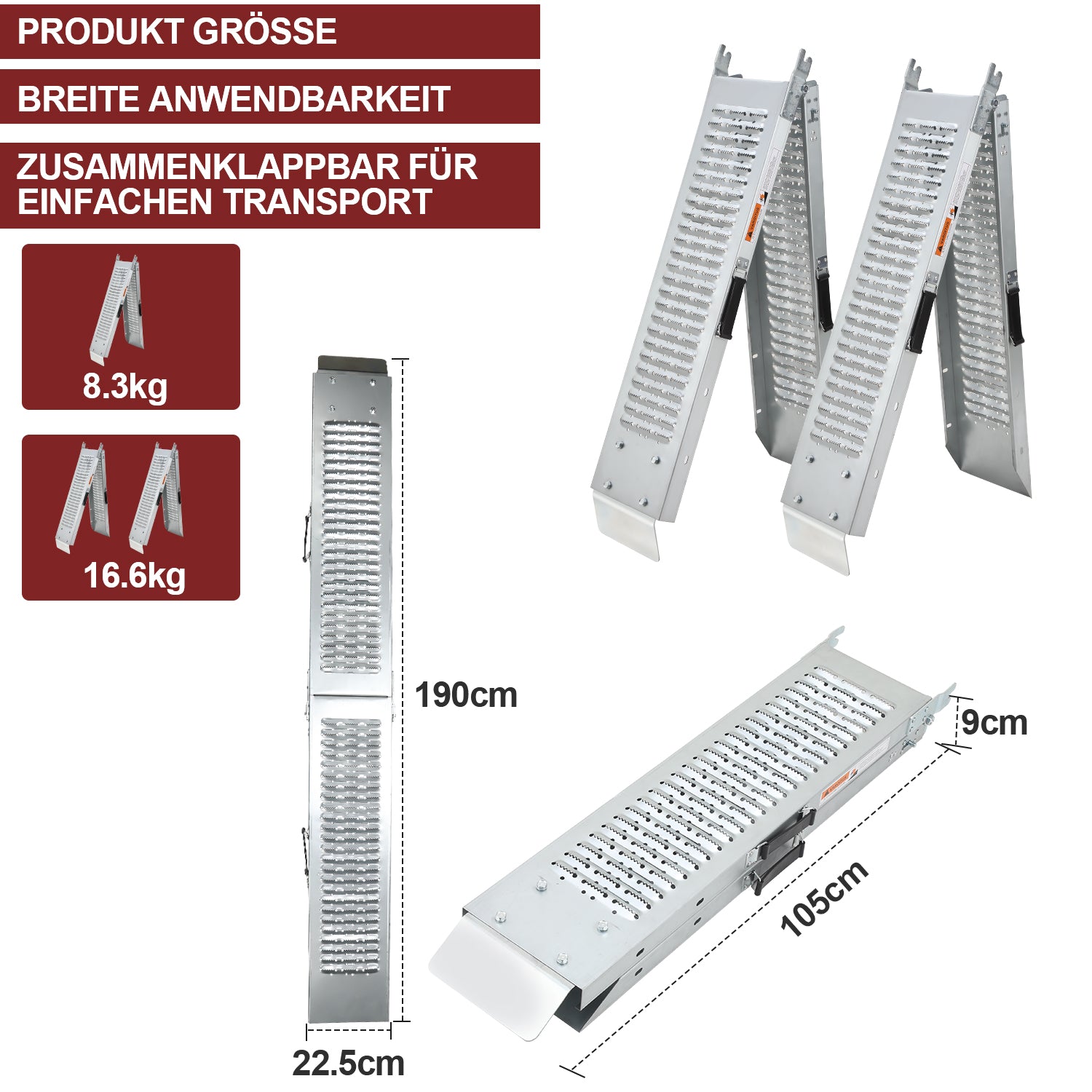 Cosmo Go 2X Auffahrrampen Laderampen Faltbare PKW Belastung 400 kg