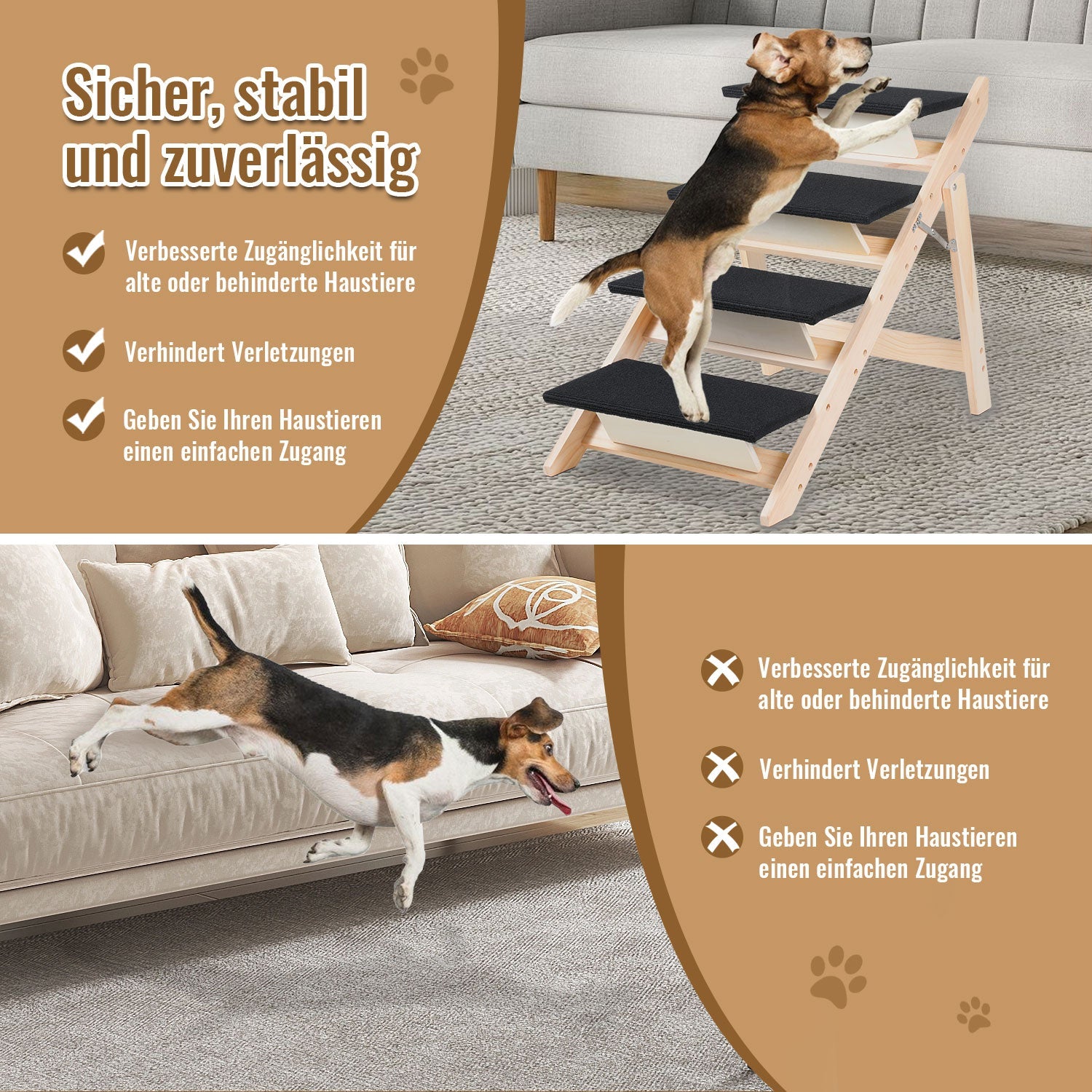 Cosmo Go Hundetreppe 2 in 1 Hunderampe Klappbare 4-Stufig Belastung 80kg