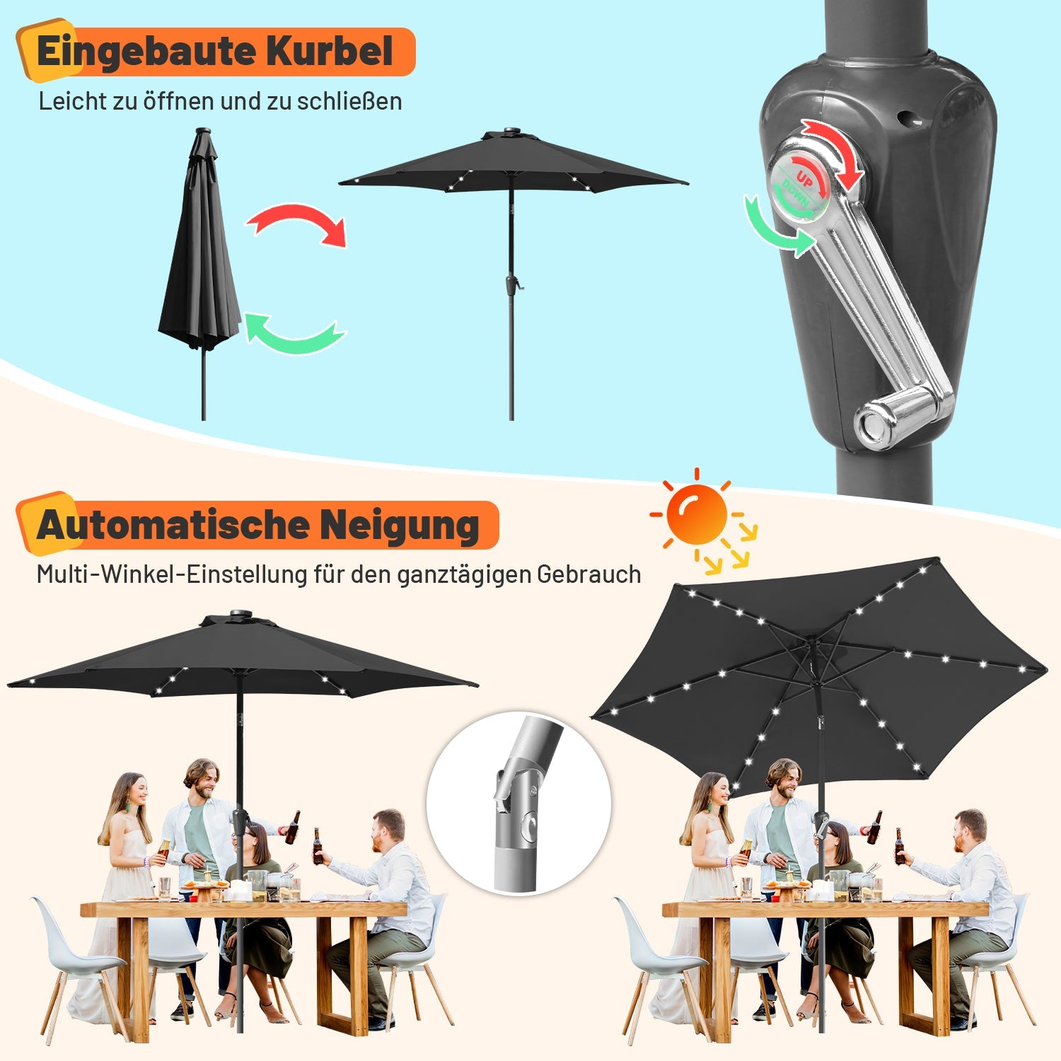 Cosmo Go Sonnenschirm 2.7m Winkelverstellbar mit/ohne LED