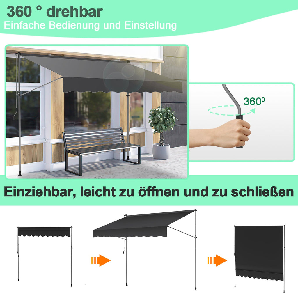 Cosmo Go Klemmmarkise mit Handkurbel Einziehbare ohne Bohren