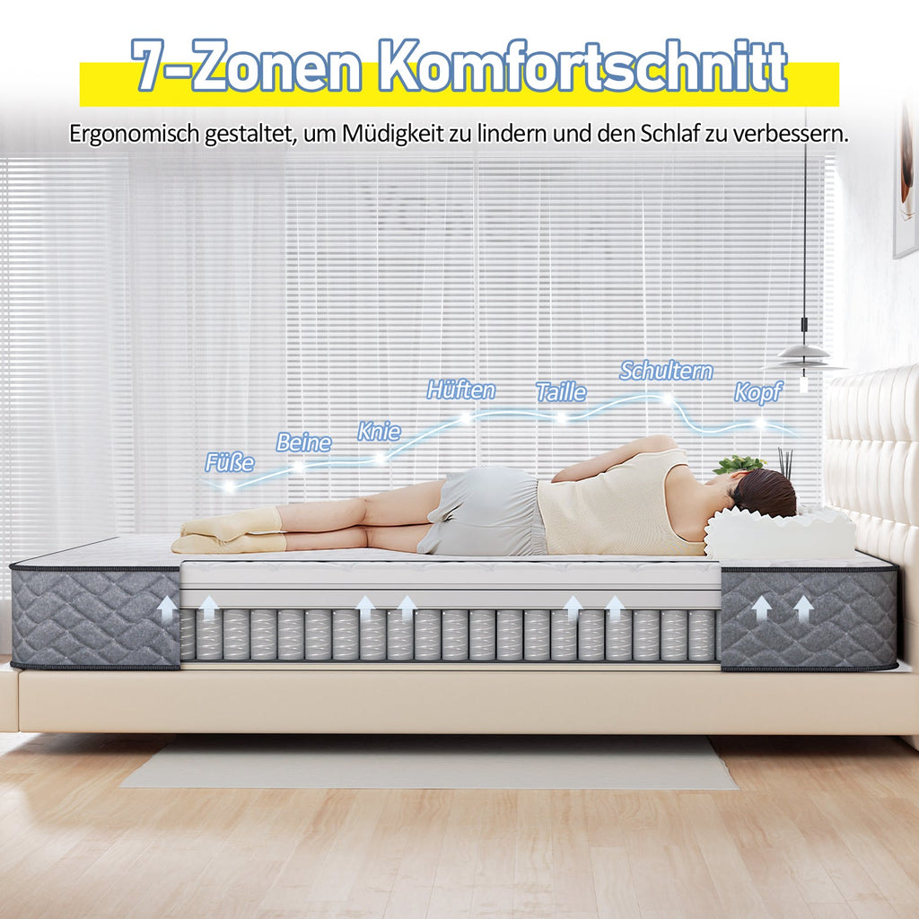 Cosmo Go Matratze Taschenfedermatratze 7 Zonen Elastizität H3