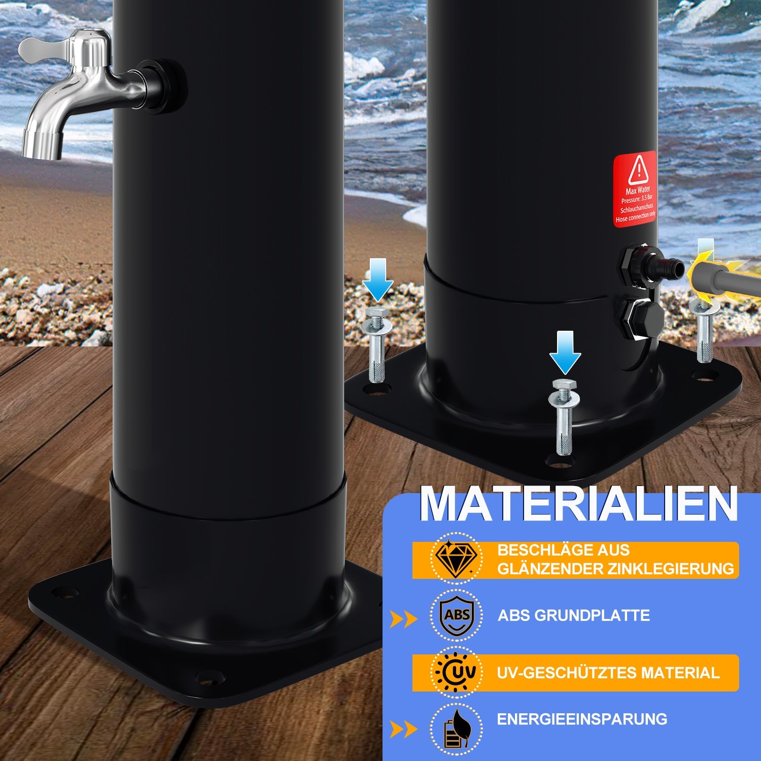 Cosmo Go 35L Solardusche Curve mit Regenduschkopf und Schutzhaube