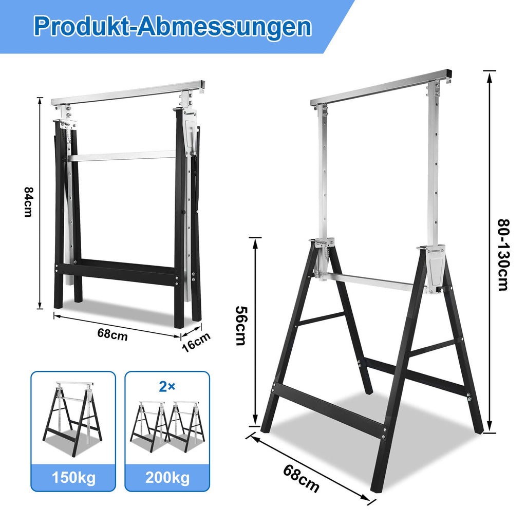 Cosmo Go 2x Gerüstbock Klappbock 7-fach höhenverstellbar Schwarz