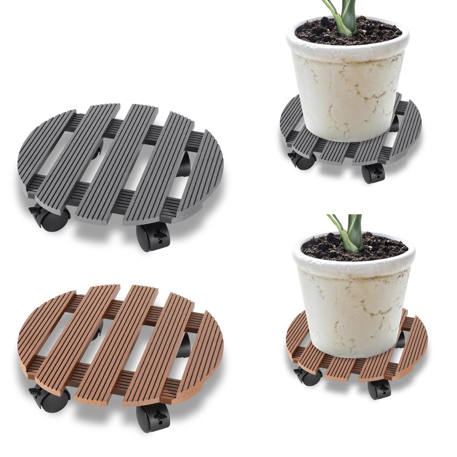 Cosmo Go WPC Pflanzenroller Rund mit Rollen Tragkraft 80 kg