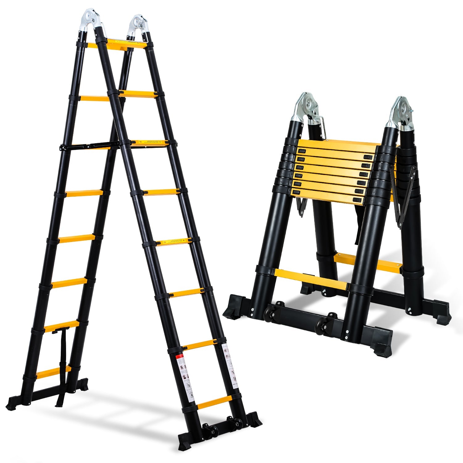 Cosmo Go 5M Alu Teleskopleiter Klappleiter mit Rädern und Dreiecksstabilisator Schwarz