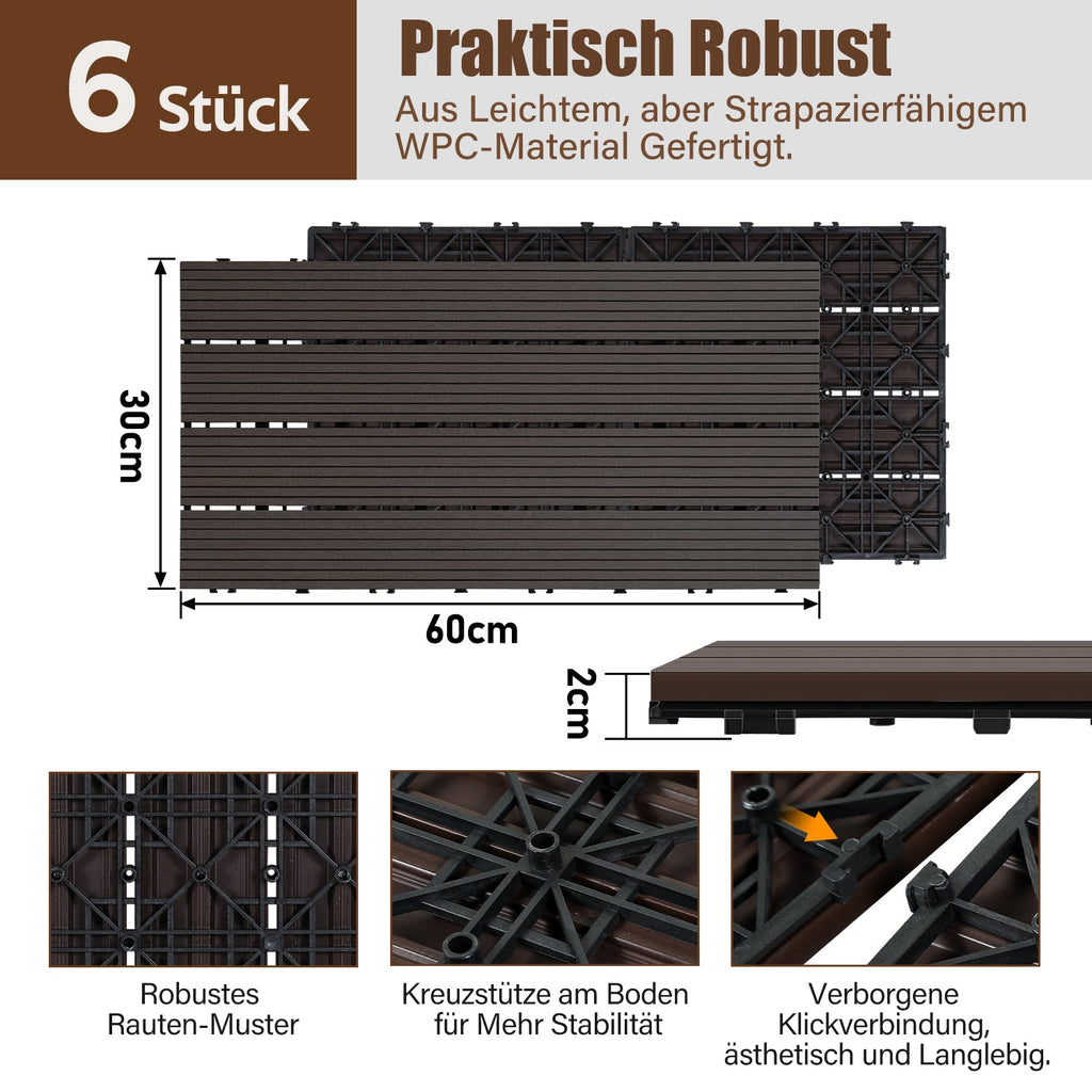 Cosmo Go WPC Terrassenfliesen Klickfliese 30x60cm 6stk