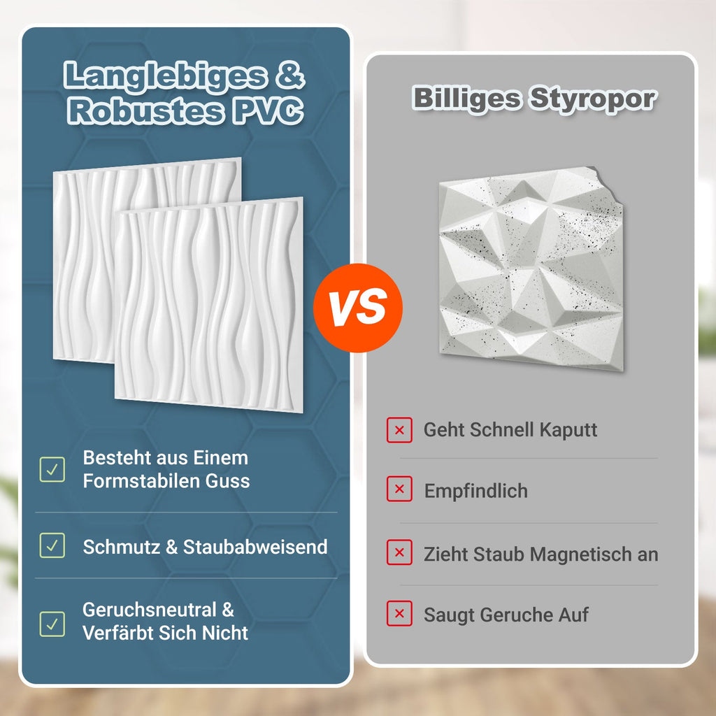 Cosmo Go 3D Wandpaneele 12 Stück 50x50cm Wellig Weiß