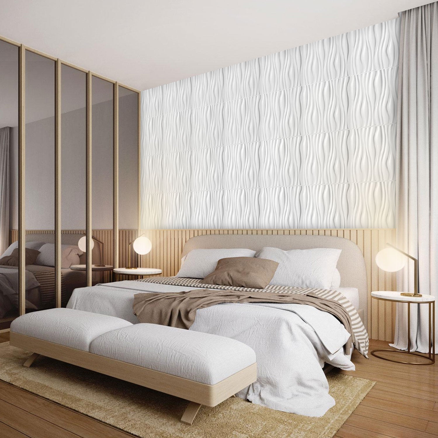 Cosmo Go 3D Wandpaneele 12 Stück 50x50cm Wellig Weiß