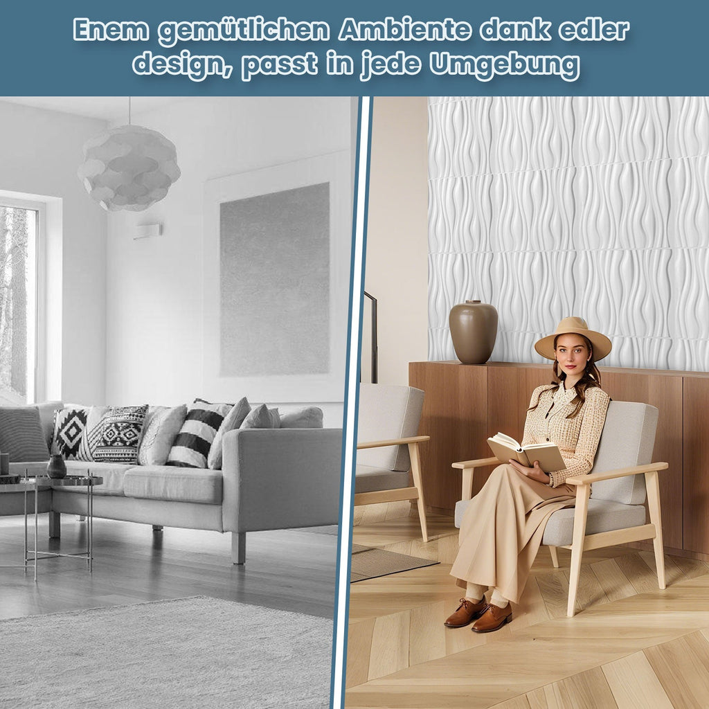 Cosmo Go 3D Wandpaneele 12 Stück 50x50cm Wellig Weiß