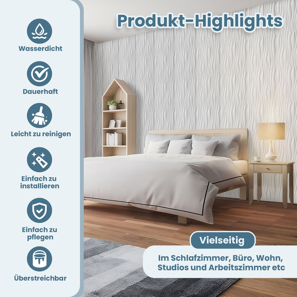 Cosmo Go 3D Wandpaneele 12 Stück 50x50cm Wellig Weiß