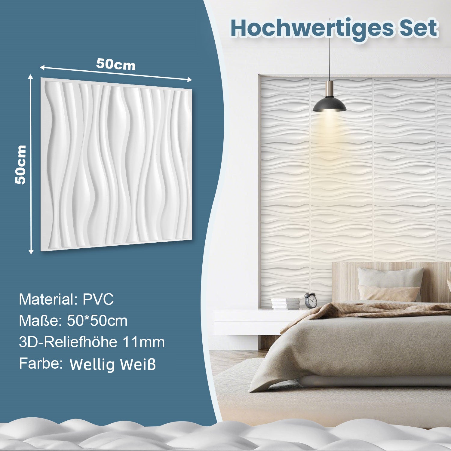 Cosmo Go 3D Wandpaneele 12 Stück 50x50cm Wellig Weiß