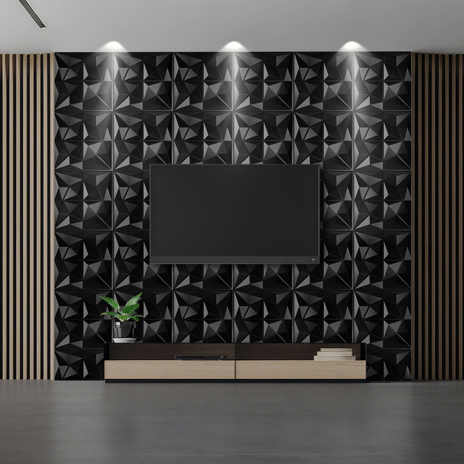 Cosmo Go 3D Wandpaneele 12 Stück 50x50cm Rund Diamant Schwarz