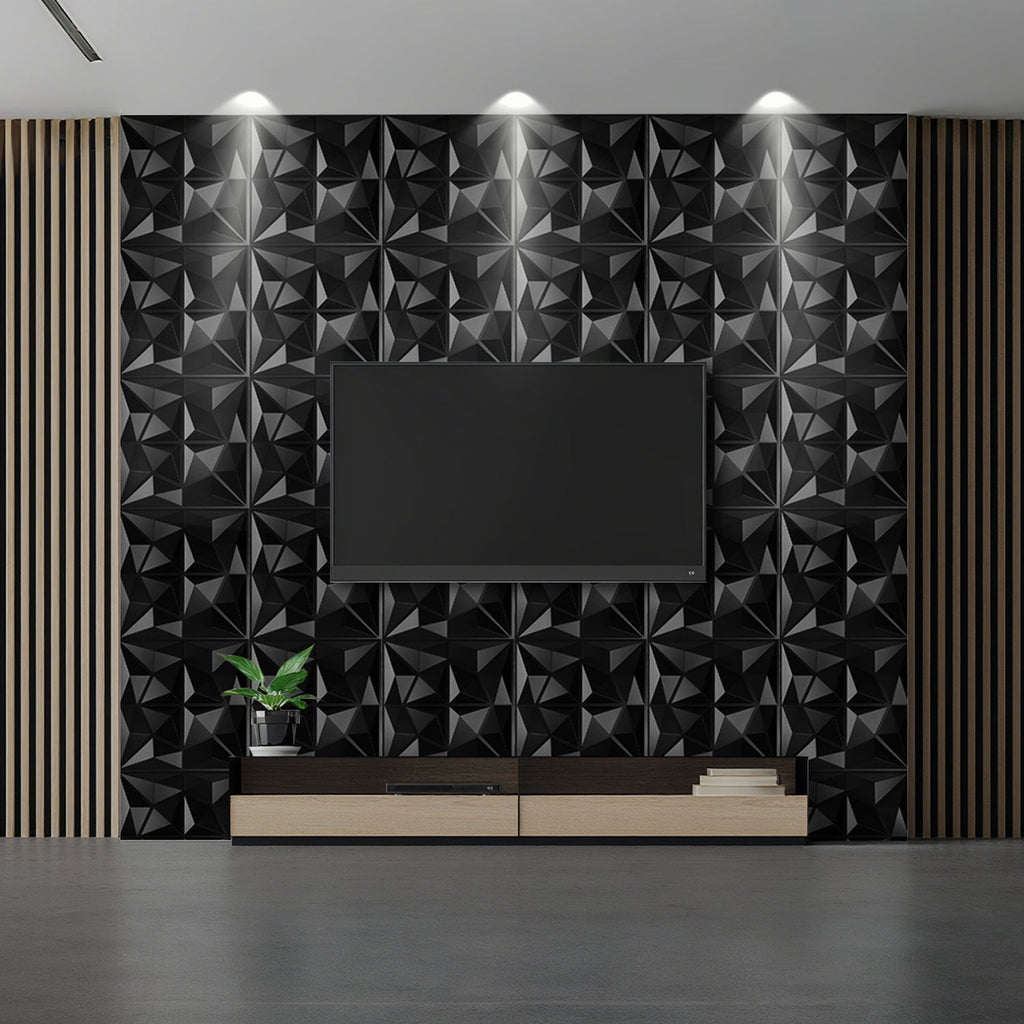 Cosmo Go 3D Wandpaneele 12 Stück 30x30cm Rund Diamant Schwarz