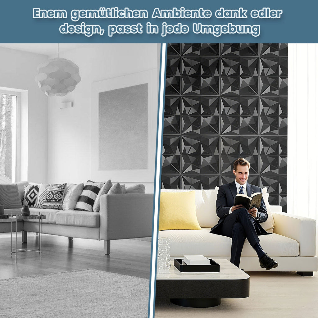 Cosmo Go 3D Wandpaneele 12 Stück 50x50cm Rund Diamant Schwarz