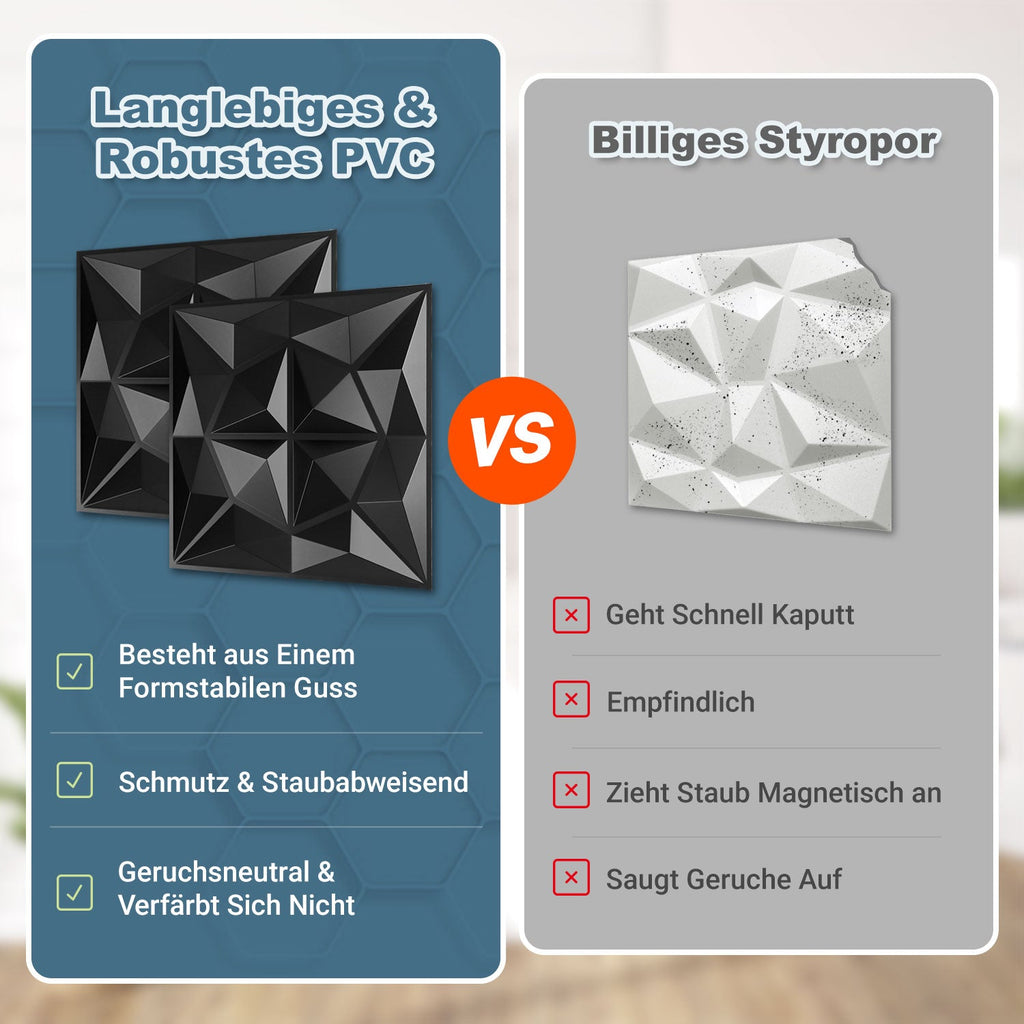 Cosmo Go 3D Wandpaneele 12 Stück 50x50cm Rund Diamant Schwarz