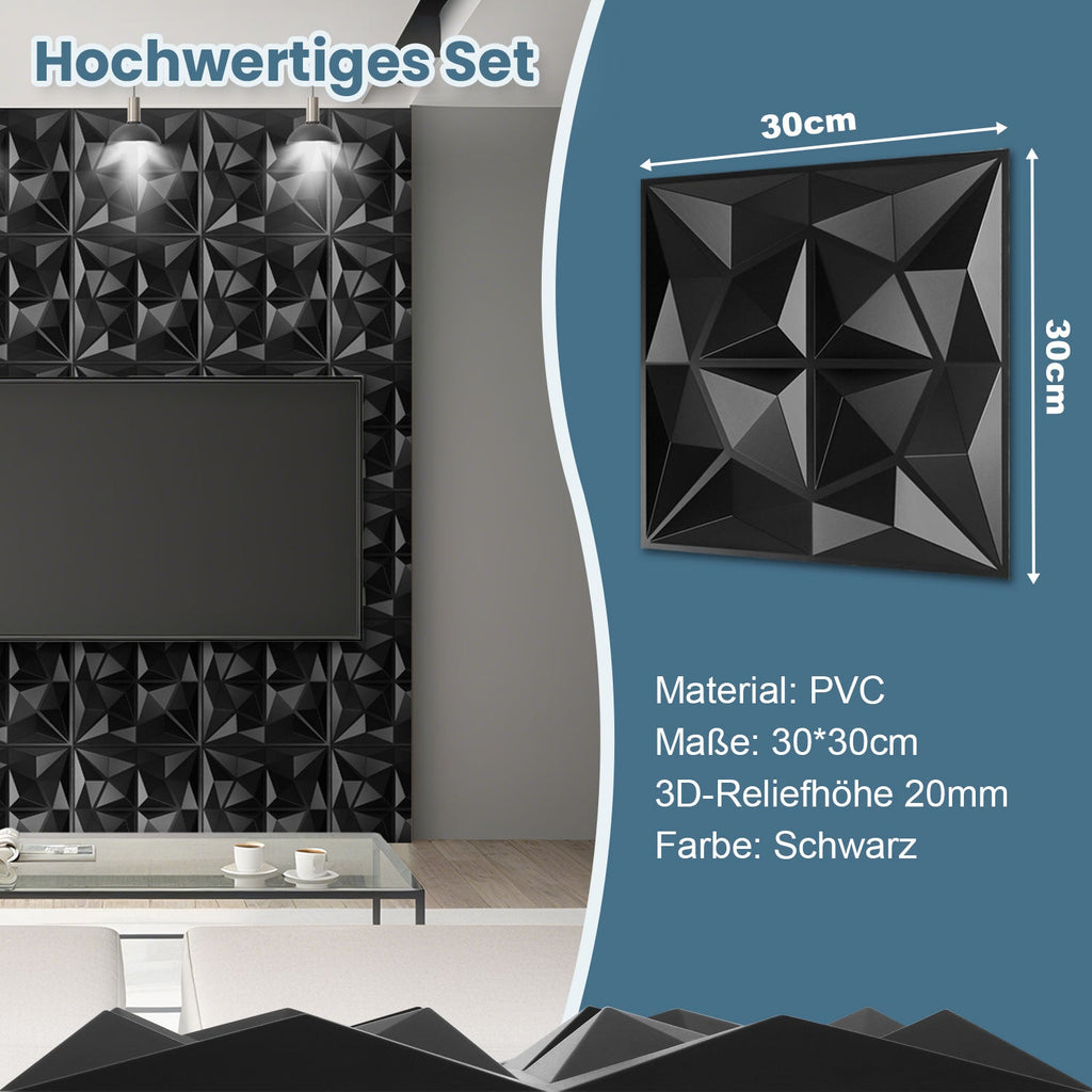 Cosmo Go 3D Wandpaneele 12 Stück 30x30cm Rund Diamant Schwarz