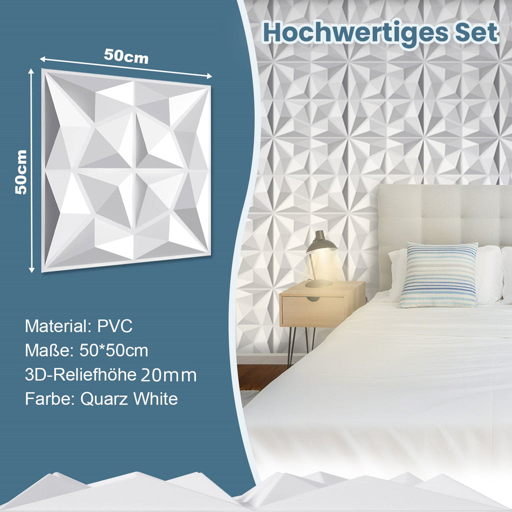 Cosmo Go 3D Wandpaneele 12 Stück 50x50cm Rund Diamant Weiß