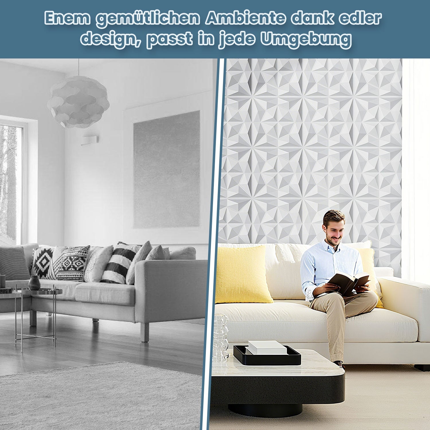 Cosmo Go 3D Wandpaneele 12 Stück 50x50cm Rund Diamant Weiß