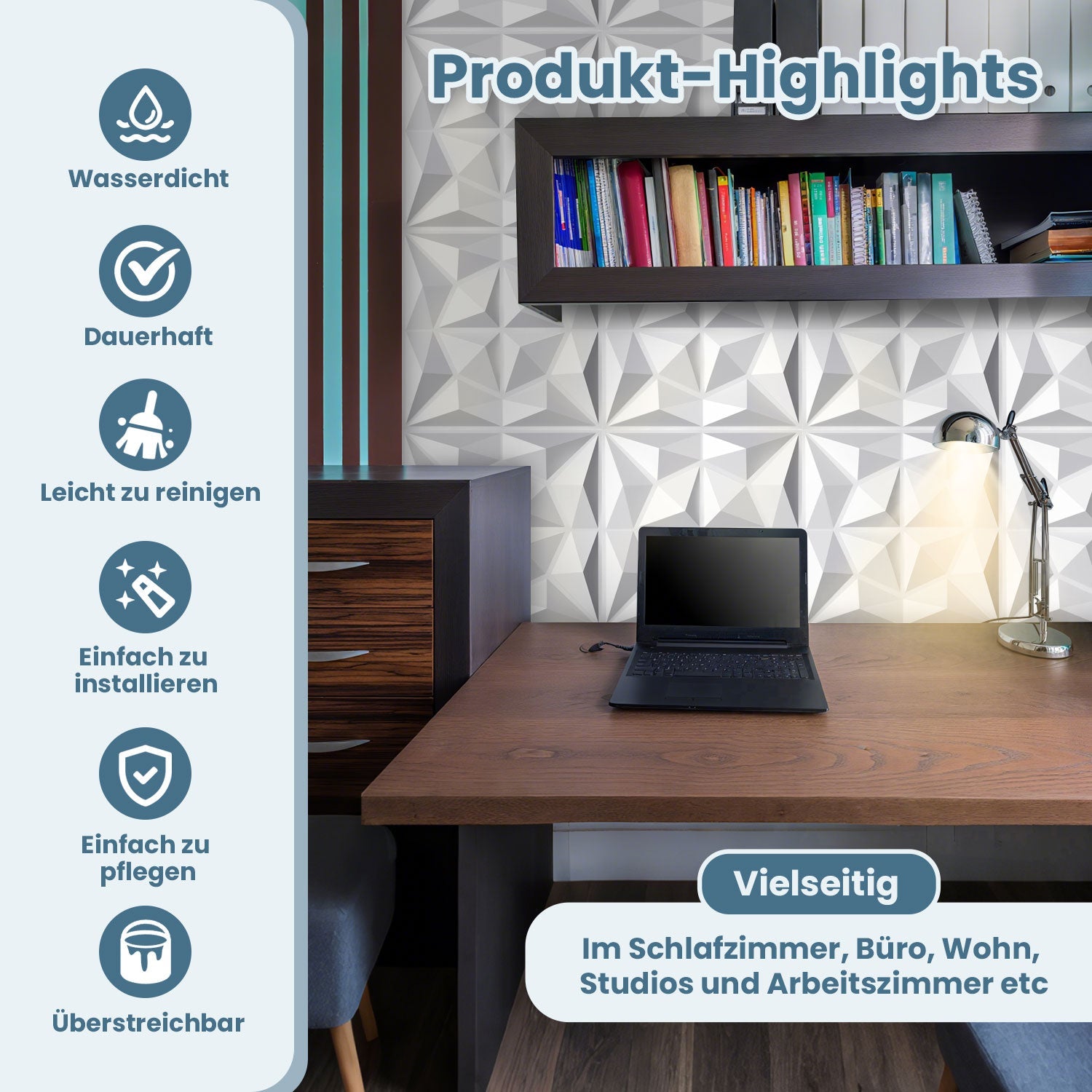 Cosmo Go 3D Wandpaneele 12 Stück 30x30cm Rund Diamant Weiß