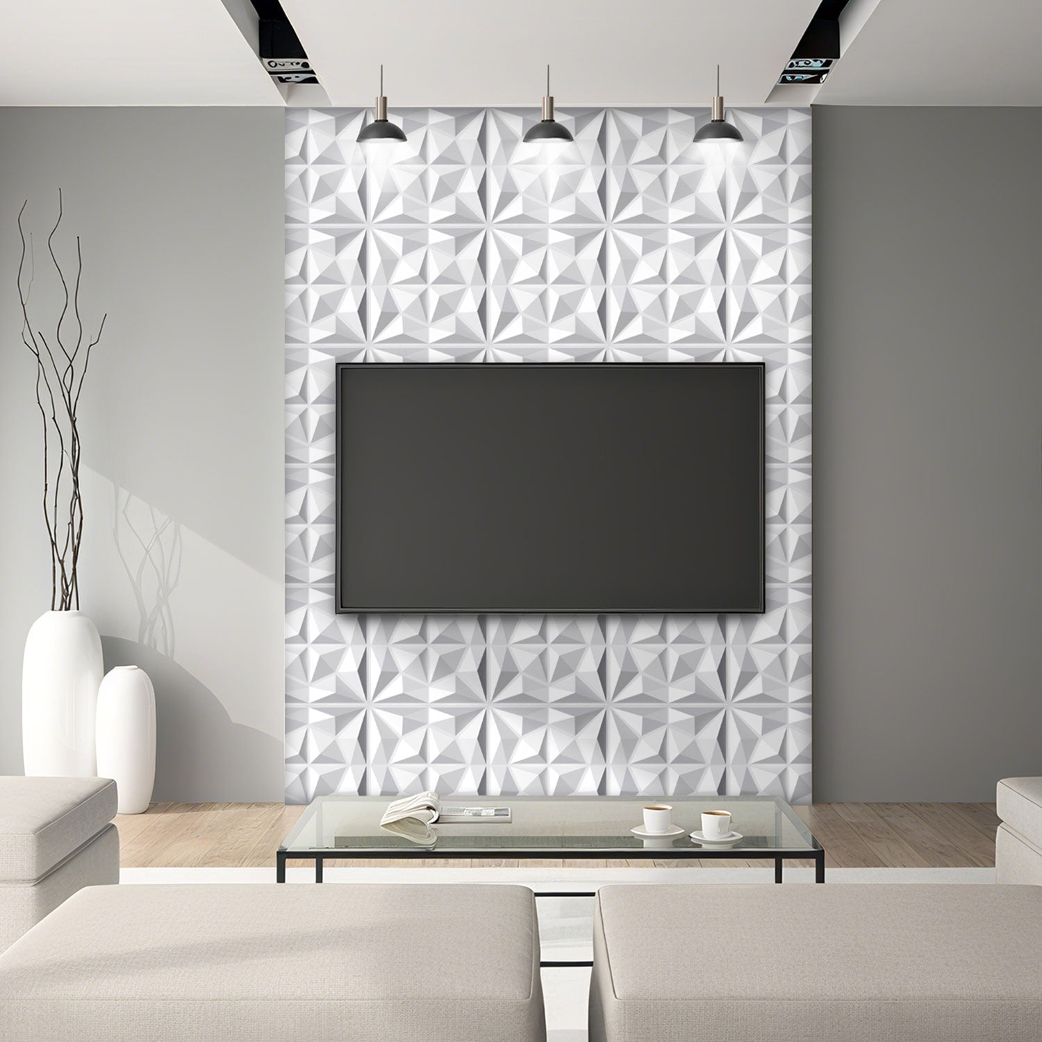 Cosmo Go 3D Wandpaneele 12 Stück 50x50cm Rund Diamant Weiß