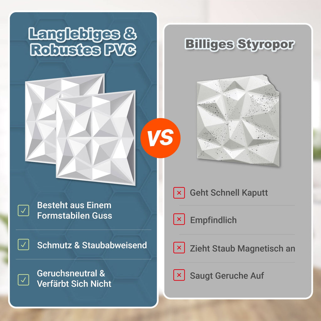 Cosmo Go 3D Wandpaneele 12 Stück 50x50cm Rund Diamant Weiß