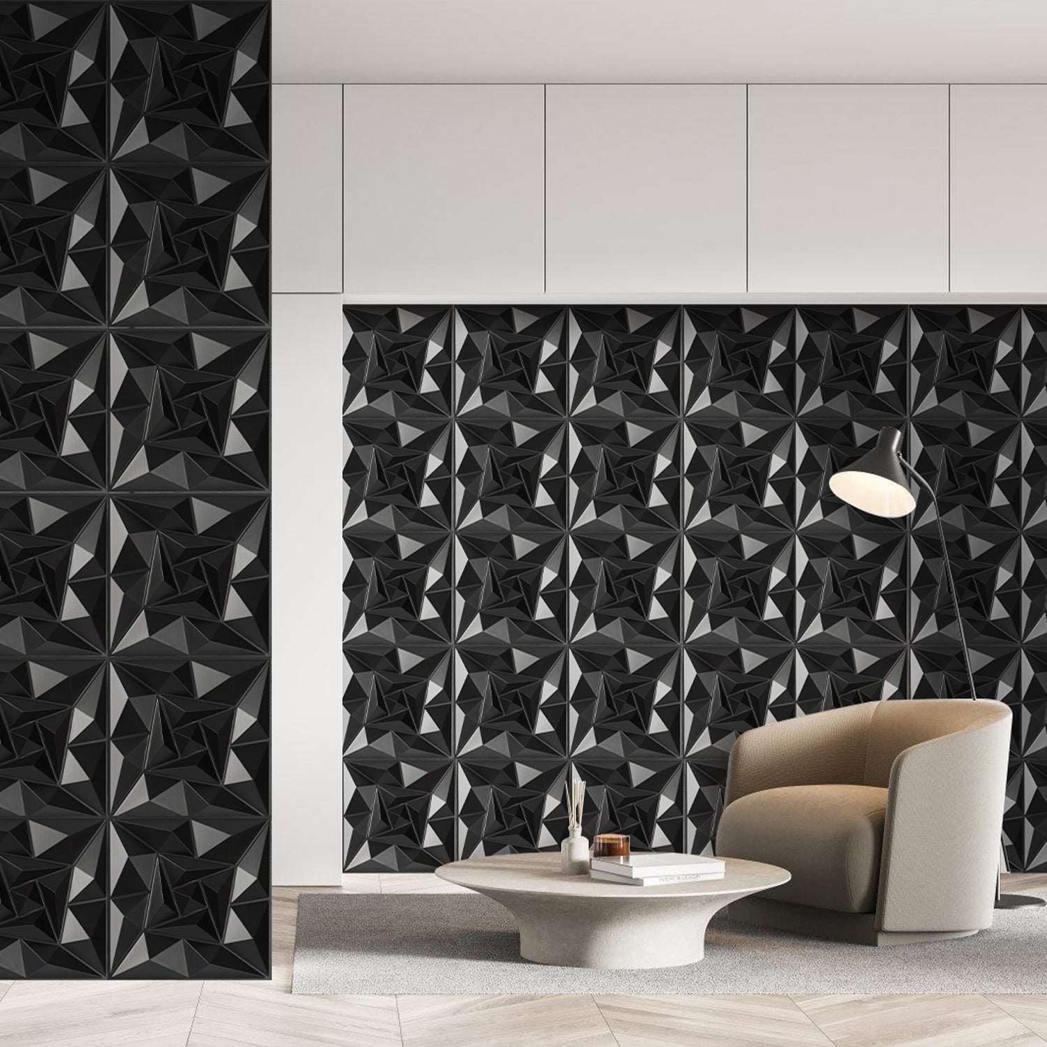 Cosmo Go 3D Wandpaneele 12 Stück 30x30cm Quadrat Diamant Schwarz