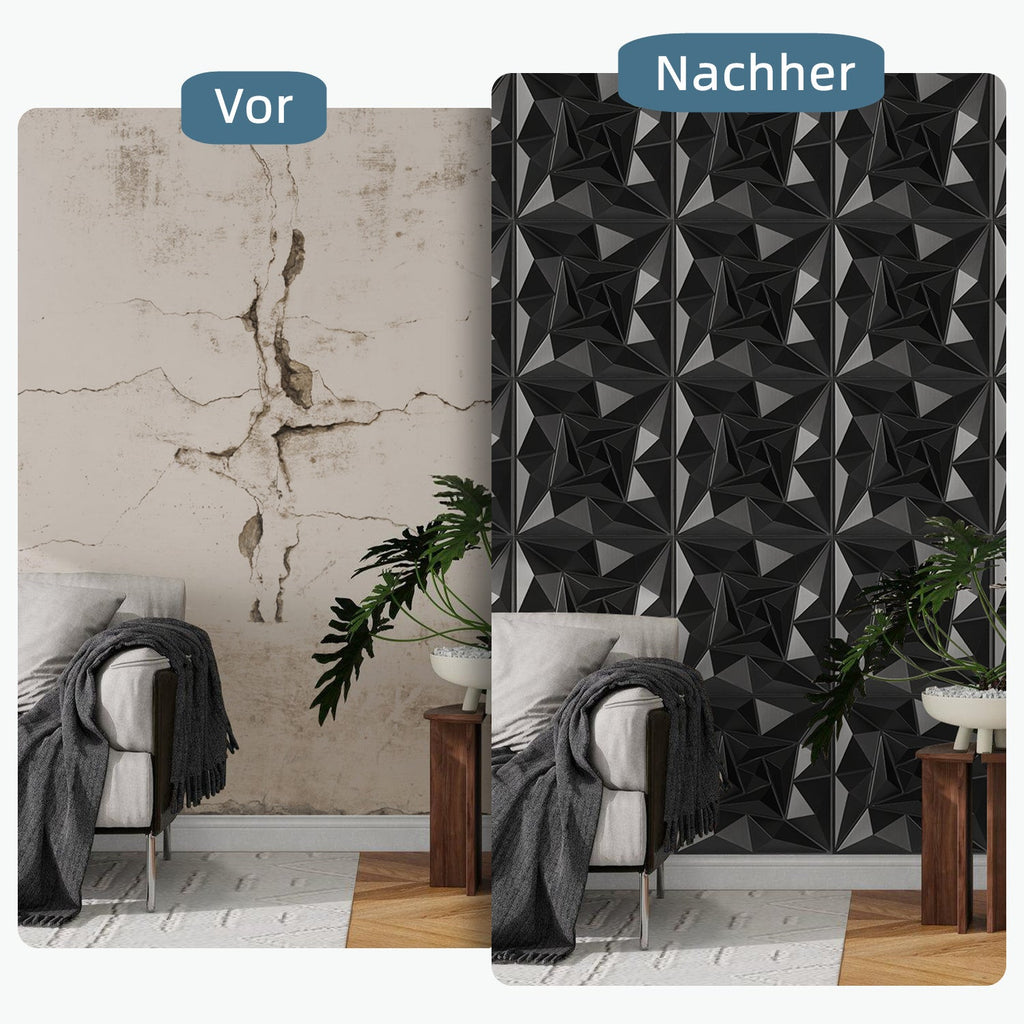 Cosmo Go 3D Wandpaneele 12 Stück 50x50cm Quadrat Diamant Schwarz