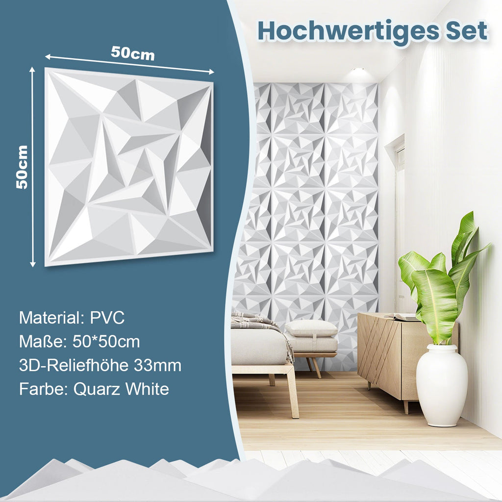 Cosmo Go 3D Wandpaneele 12 Stück 50x50cm Quadrat Diamant Weiß