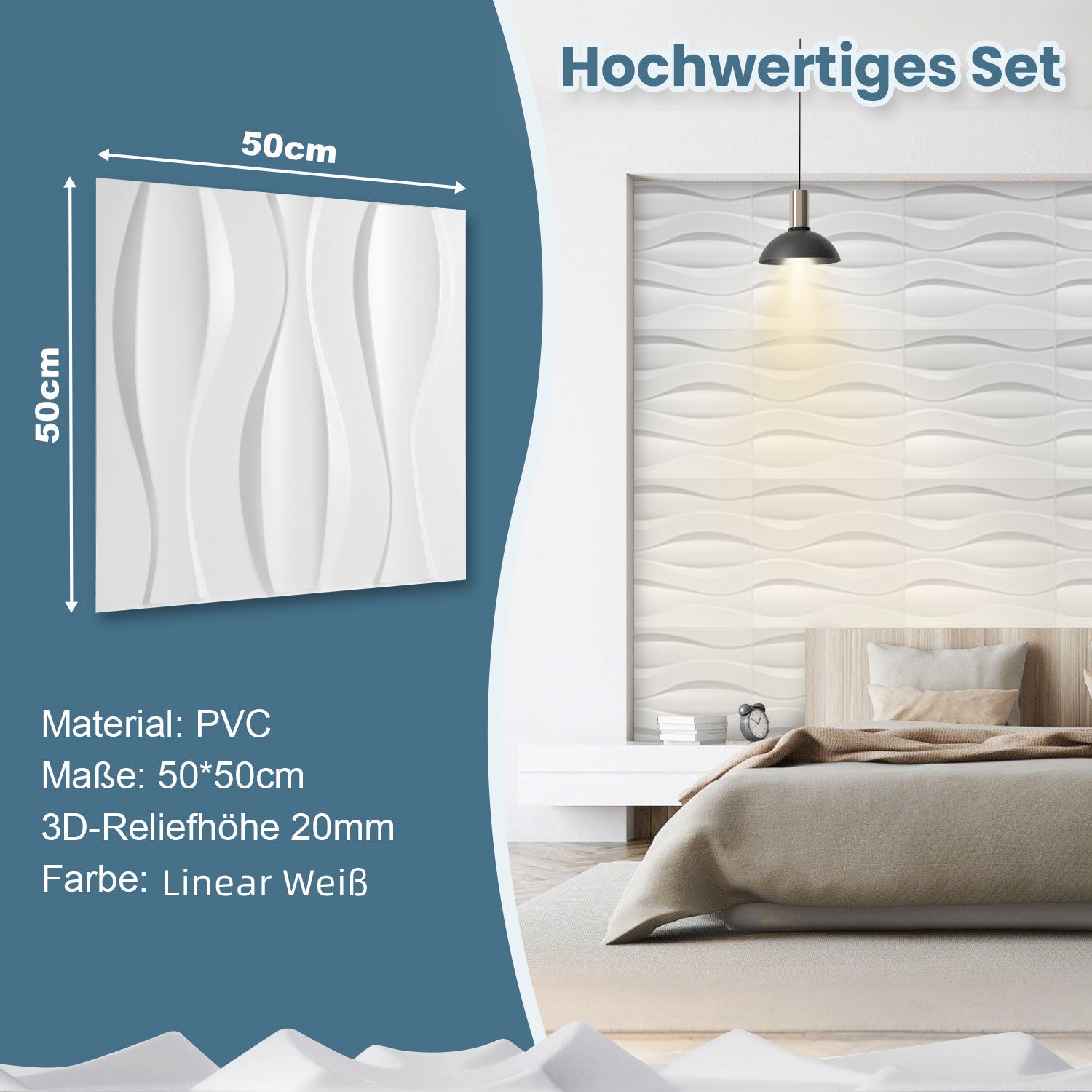 Cosmo Go 3D Wandpaneele 12 Stück 50x50 cm Linear Weiß