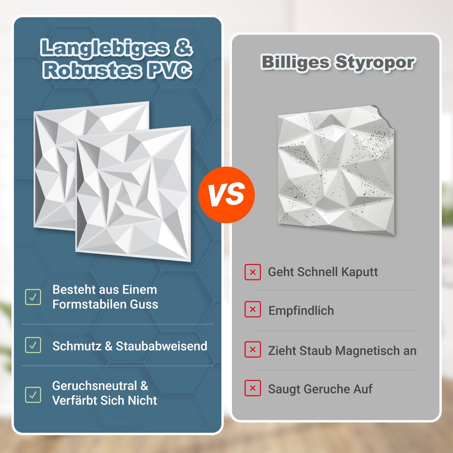 Cosmo Go 3D Wandpaneele 12 Stück 50x50cm Quadrat Diamant Weiß