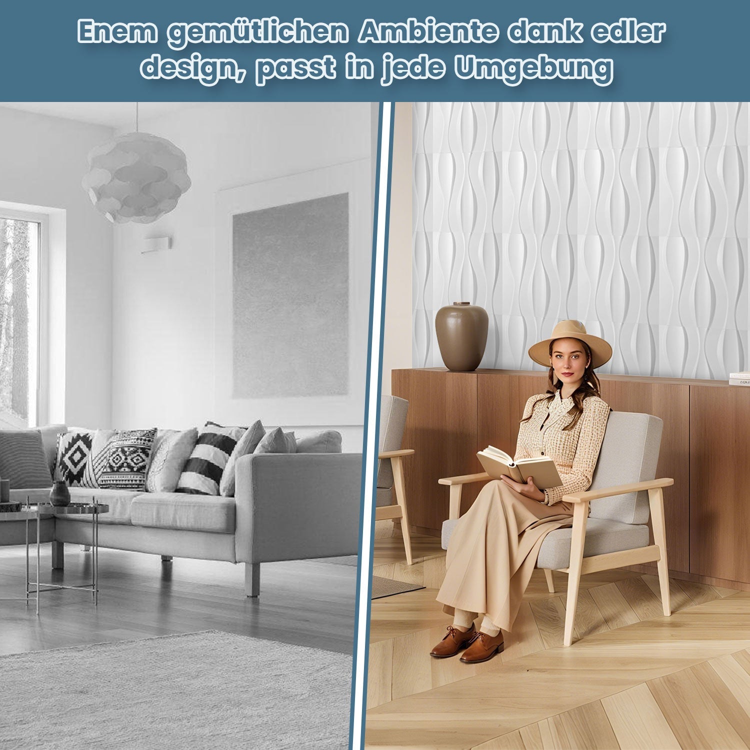 Cosmo Go 3D Wandpaneele 12 Stück 50x50 cm Linear Weiß