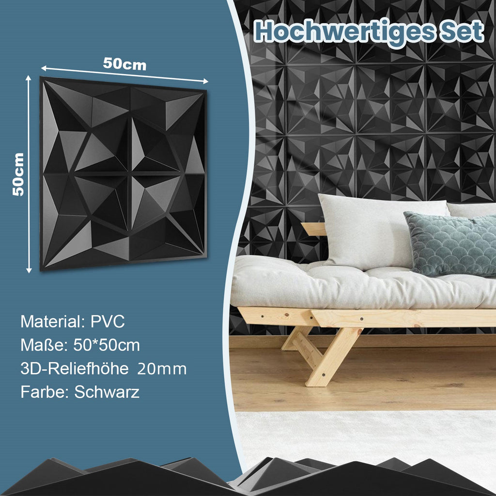 Cosmo Go 3D Wandpaneele 12 Stück 50x50cm Rund Diamant Schwarz