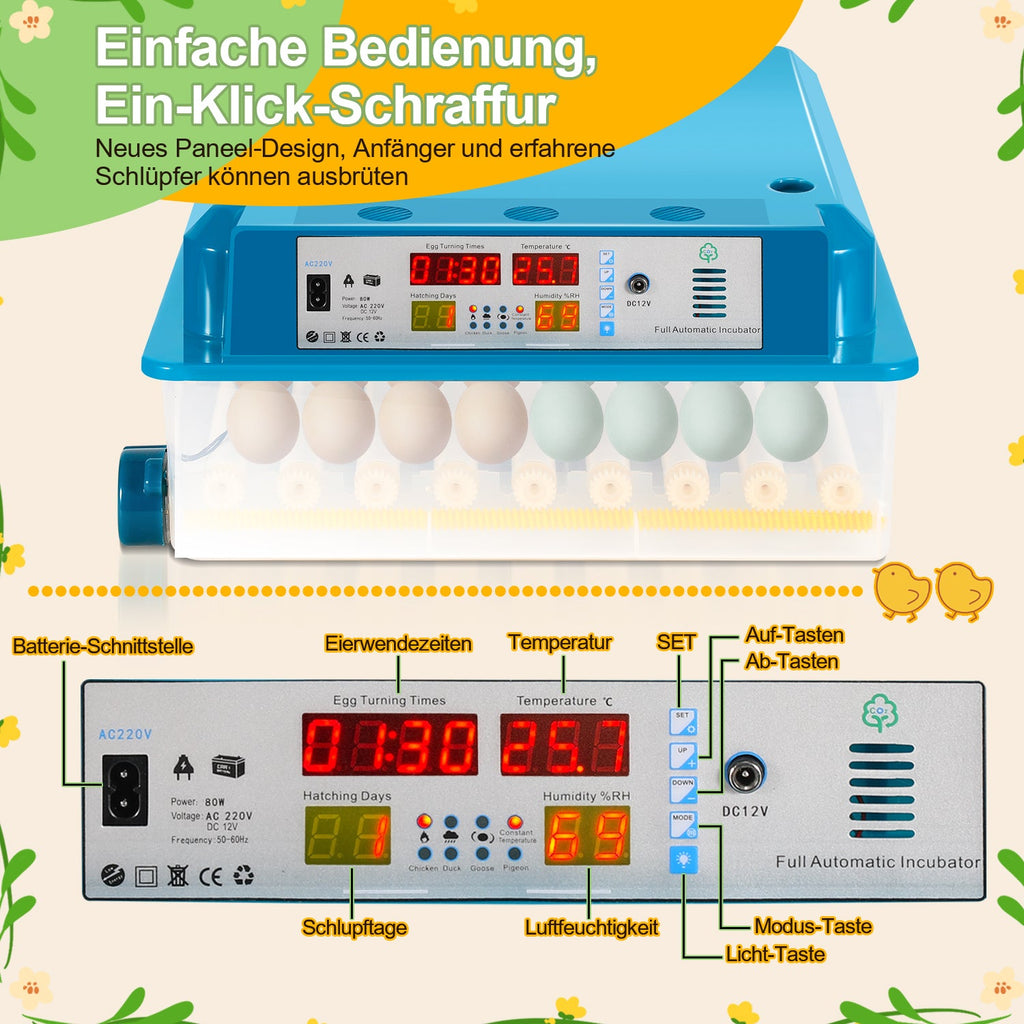 Cosmo Go Brutautomat Vollautomatisch Inkubator für Hühner 64 Eier