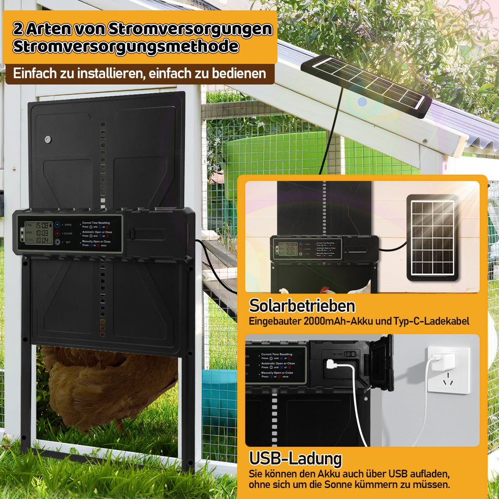 Cosmo Go Hühnerklappe Automatische Solar mit LED Display und Fernbedienung